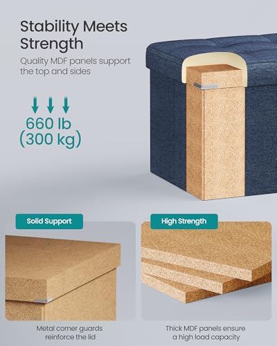 43.3 Inches Folding Storage Ottoman Bench (Midnight Blue / 15"D x 43"W x 15"H (without Flipping Lid))
