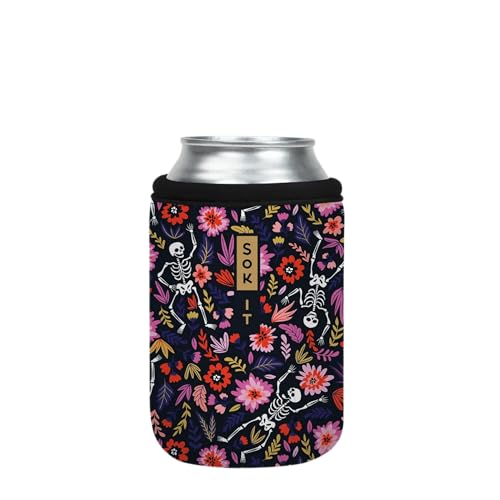 CanSok Sleeve for Beer & Soda Insulated Neoprene Cover (Floral Skeleton / 12oz Can Sleeve)
