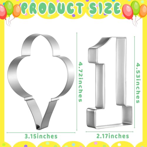 2 Pcs 5 Inch Balloon Cookie Cutter Number 1 Cookie Cutter Metal Birthday Cake Mold Fondant Cake Mold for School Party 1 Birthday One (Balloon)