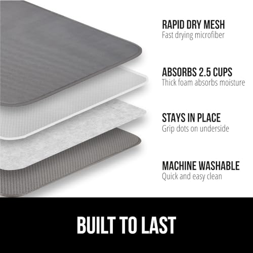 Ultra Absorbent Microfiber Dish Drying Mat (18" x 16" / Microfiber / Gray)