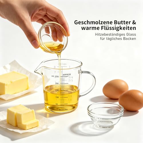 Glass Measuring Cup 250ml 1Cup High Borosilicate [Insulated Handle (250ml)