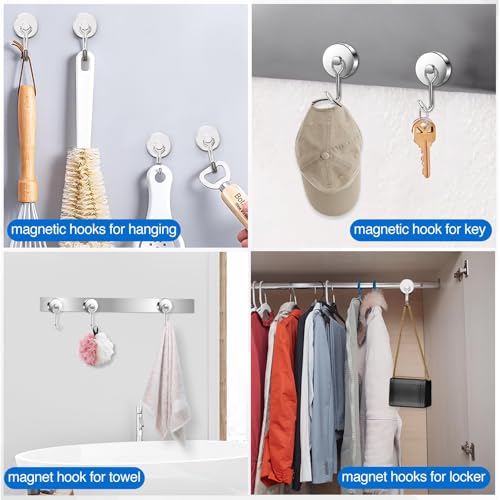 Magnetic Hooks Magnet Hook for Cruise Cabins Fridge 120LBS 8 Pack (Silver / 1.26in)