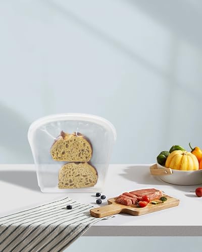 4 Pack Seal Top Silicone Food Storage Bags Microwave Oven Safe (Flat - Clear / ‎4Pcs-14oz 28oz 28oz 70oz)