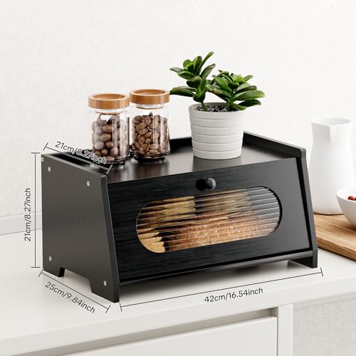 Black Bread Box for Kitchen Countertop (1-Tier Black)