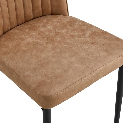 Modern Dining Chairs Set of 4 Kitchen Chairs Set Leathaire Fabric Chair with Metal Leg High Back Upholstered Chair for Dinner Room (B- Brown)