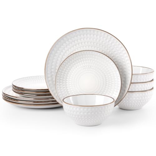 Eden Ceramic Plates and Bowls Sets (White Circle / Service for 4)