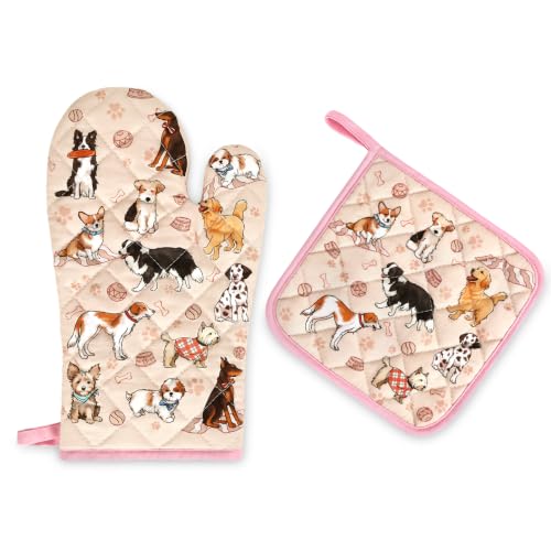Cute Dog Oven Mitts and Pot Holders Set (Dog / Oven Mitt x1 & Pot Holder x1)