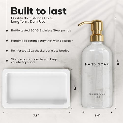 Luxury Glass Hand and Dish Soap Dispenser Set by Brighter Barns (Clear/Gold Hd)