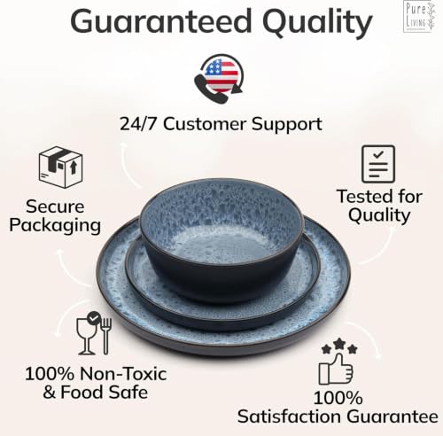 24 Piece Stoneware Dinnerware Set for 6 (Dark / Smoke Blue / Set for 6 (24pcs))