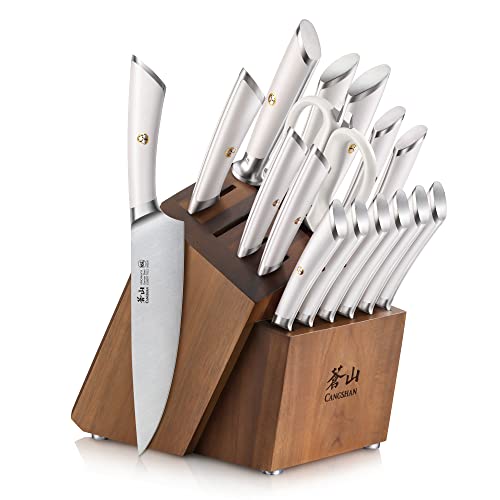 ELBERT Series German Steel Forged Knife Block Sets (17-Piece / White)
