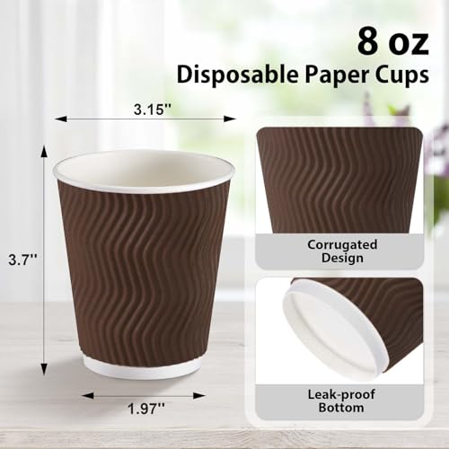 500 Pack 8 oz Ripple Insulated Disposable Paper Cups (Brown-500 / 8 oz)
