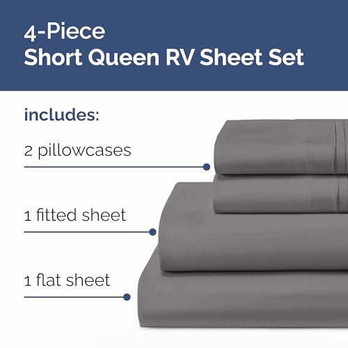 Short Queen Size 4 Piece Bed Sheet Set (06 - Dark Grey / Short Queen)