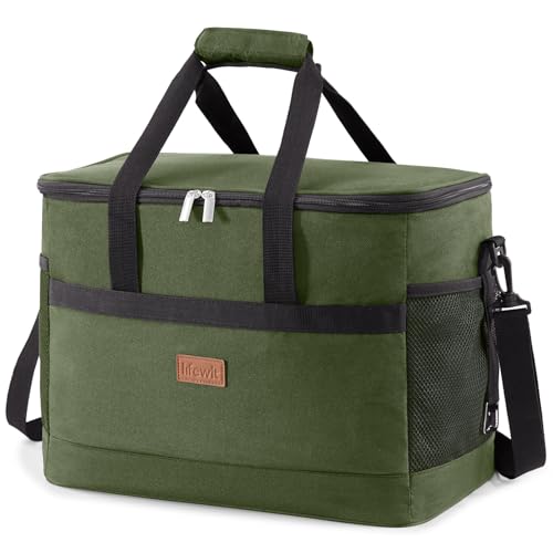 Cooler Bag 50 Cans Collapsible and Insulated Large Lunch Bag Leakproof Soft Cooler Portable for Camping (50-Can(30L) / Green)