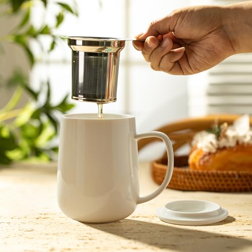 20 OZ Porcelain Tea Mug with Infuser and Lid (White)