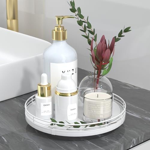 9 Inch Oak Lazy Susan Vanity Tray (White / 9)