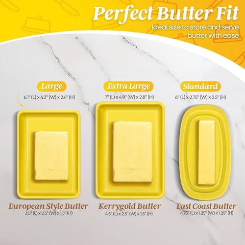Large Ceramic Butter Dish with Lid for Countertop (Yellow / Large)