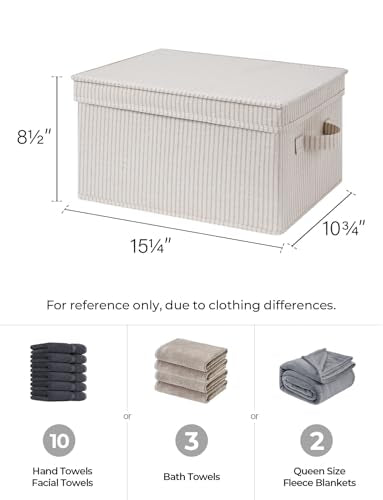 Fabric Storage Bins with Lids (Khaki Stripe / Large)