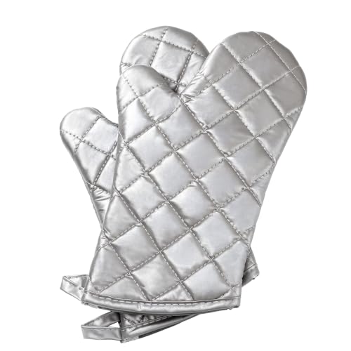 Silver 13" Quilted Oven Mitts Set of 2 Heat Resistant for Kitchen Grill (Silver / 13 inch)