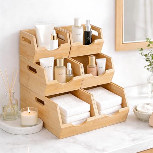 3 Tier Bamboo Pantry Storage Bins (3-Tier ( 5 pack ))