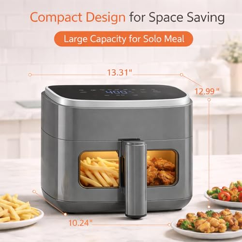 8-in-1 Air Fryer 4 Qt, Digital Preset Airfryer with Visible Window, Nonstick and Dishwasher-Safe Basket for Chips, Bake, Wings, 60-Min Timer, 1500W, Gray (Gray-4 Qt / 4 Qt)