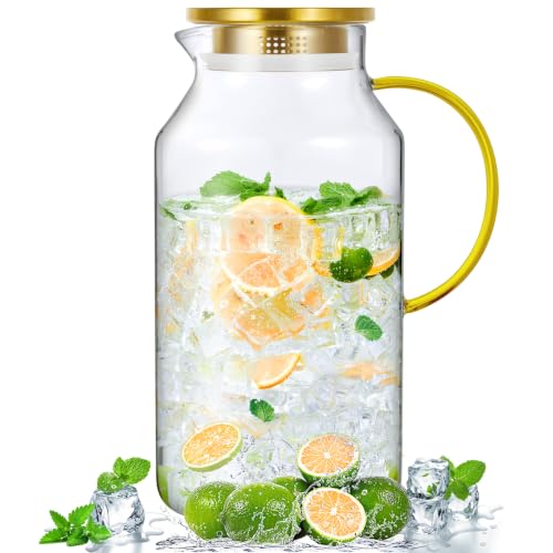 1 Gallon Gold Glass Pitcher with Lid and Handle (Gold / 128 Ounces)