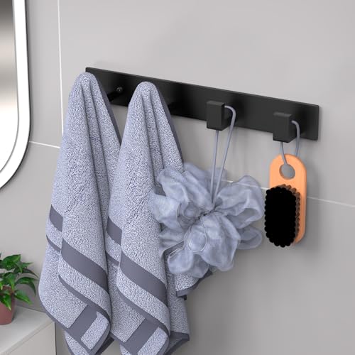 Stainless Steel Wall Coat Rack (Black / 4 "L" Hooks, 1PACK)