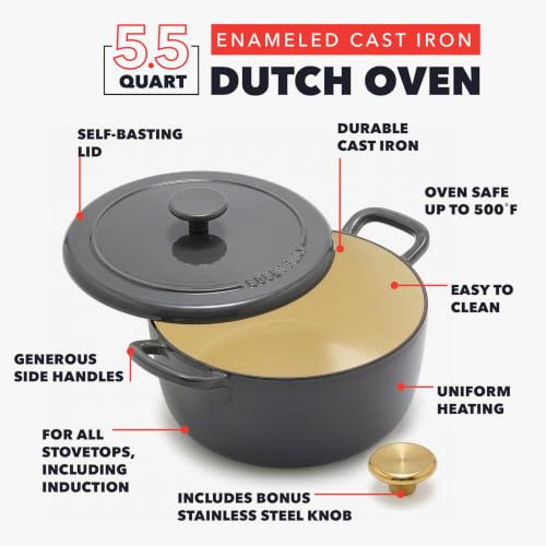 x Bobby Flay 5.5QT Enameled Cast Iron Dutch Oven With Lid (5.5QT Dutch Oven / Slate Gray)