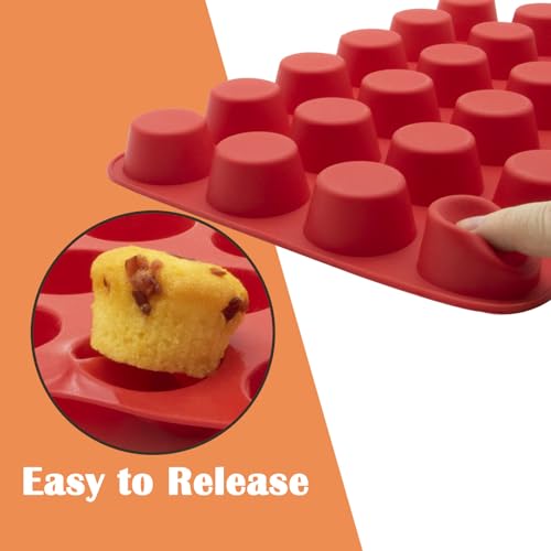 24 Cups Silicone Mini Muffin Pan Set (Set of 2--24 Cups (Red+Red))