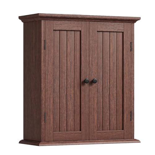 Bathroom Wall Cabinet with 2 Doors (Walnut / 8.8"D x 21.1"W x 24"H)