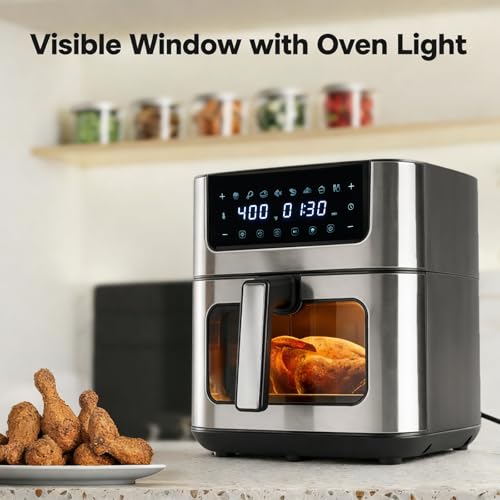 8-in-1 Air Fryer 6.34 Qt, Digital Preset Airfryer with Visible Window, Nonstick and Dishwasher-Safe Basket, Air Fry, Chicken, Pizza, Dehydrate, Fries, 90-Min Timer, 1700W, Gray (Gray-6.34Qt-B / 6.34 Qt)