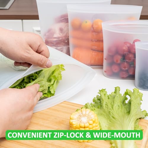 Premium Silicone Reusable Storage Bags (Clear | Large Storage Set | 8 Pack)
