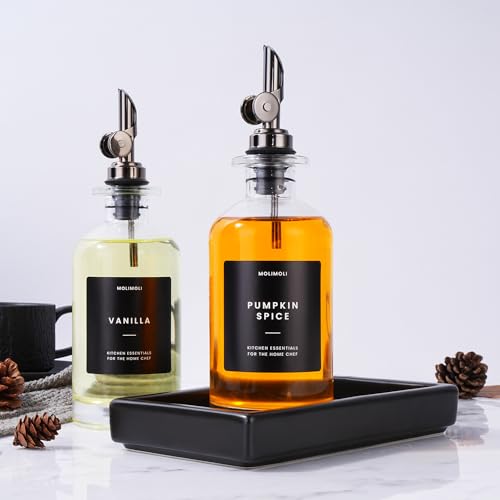 Oil and Vinegar Dispenser with Metal Pour Spout (350ml, Set of 2 Bottles + Tray / Black)