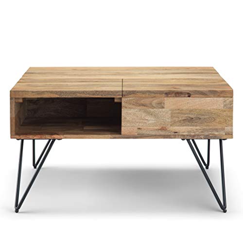 Hunter 32" Wide Solid Mango Wood Square Coffee Table in Natural (Lift Top Coffee Table / 32 inch / Refined Natural)