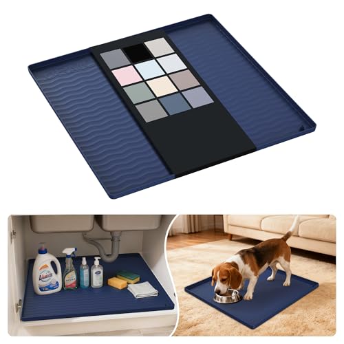 Waterproof Silicone Under Sink Mat 19'' x 19'' Shelf Liner for Kitchen and Bathroom (Navy / 19"W x 19"L)