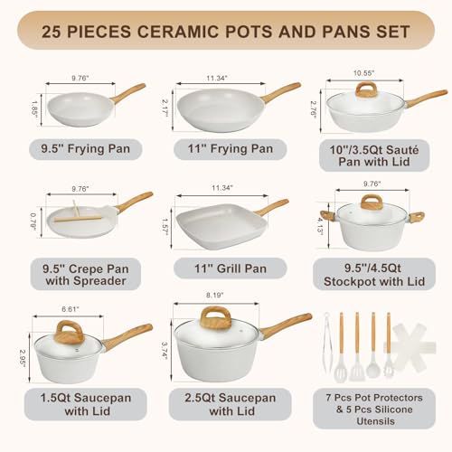 25 Pcs Pots and Pans Set (25-Piece (Cream White))