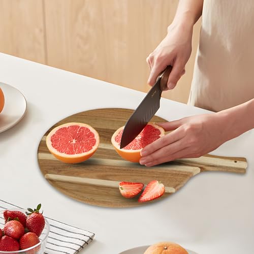 Acacia Wood Round Cutting Board with Handle (15.7"L x 11.8"W)