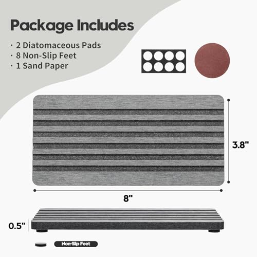 2PCS Diatomite Quick Stone Drying Tray Mat For Bathroom & Kitchen Counter (2 Pcs - Charcoal Gray)