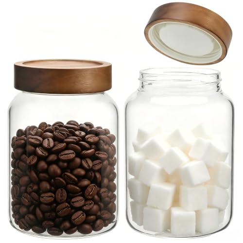 40 oz Glass Jars with Airtight Lid Spice Herb Jar Glass Coffee Ground Canister Clear Food Storage Jar for Sugar Cookies Tea Bean Spice Bath Salts (1200ml/40oz-2pack-A)