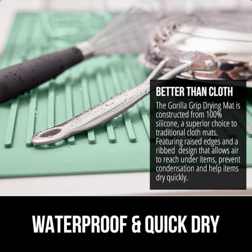Patented BPA Free Silicone Dish Drying Mat (18" x 24" / Silicone / Mint)