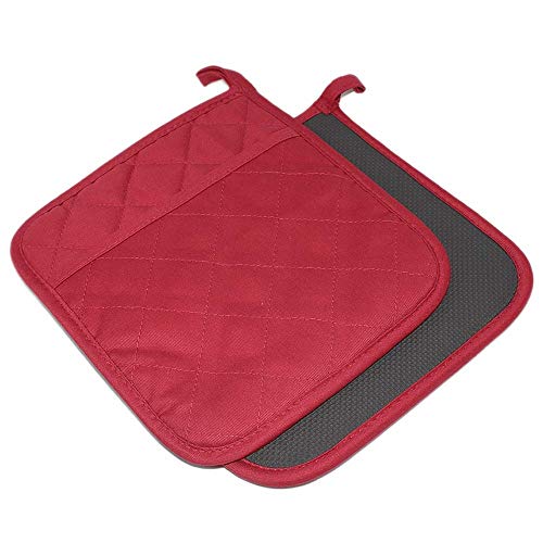 2Pcs Cotton and Neoprene Oven Pads Pot Holders with Pocket 8"x8.5" Dual (Red)