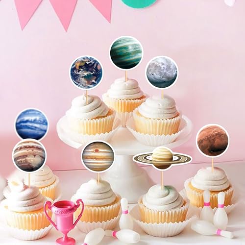 40Pcs Space Cupcake Toppers Astronaut Cupcake Picks Solar System Galaxy Universe Planet Food Picks for Outer Space Baby Shower Boys Girls Birthday Party Cake Cupcake Decorations (40 Count)