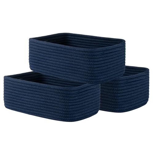 Small Woven Storage Basket for Organizing (Navy Blue / 12"L x 8"W x 4.5"H)