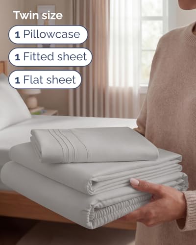 Twin Size 3 Piece Sheet Set (03 - Light Grey / Twin)