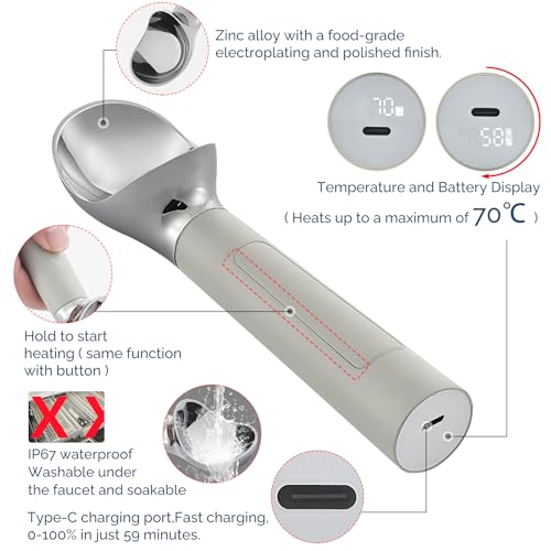 Heated Ice Cream Scoop Rechargeable (Gray / 2 oz)