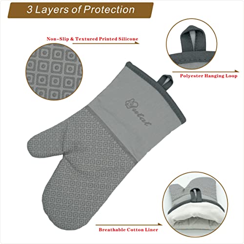 Oven Mitts Oven Mitts and Pot Holders Sets Made of Non (4PCS-13"L x 7"w/Light Grey-HeartSet)