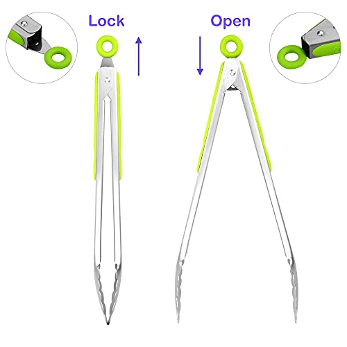 304 Stainless Steel Kitchen Cooking Tongs (12" & 14" / Green)