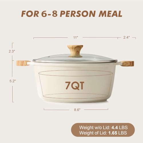 Ceramic Nonstick Stock Pot with Lid (7 Quart / Antique White)