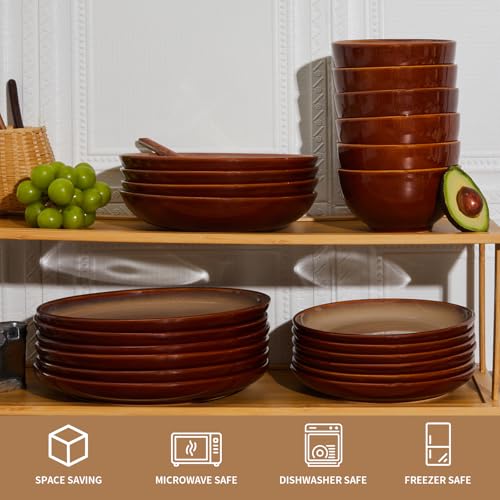 Stoneware Dinnerware Sets for 4 (Brown Yellow / Set (12pcs))