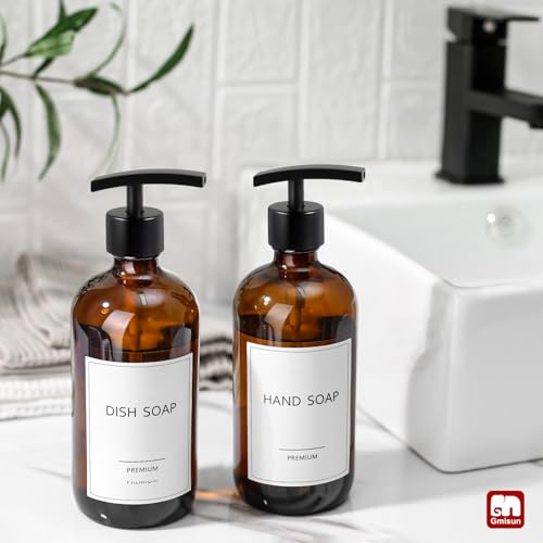 Amber Glass Soap Dispenser (Amber Bottle + Black Bend Pump / 2 Pack)