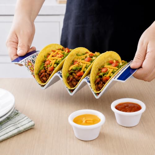 Taco Holder Stands with Sauce Cup (Set of 2 with 2 Dip Cups / Mars Blue)